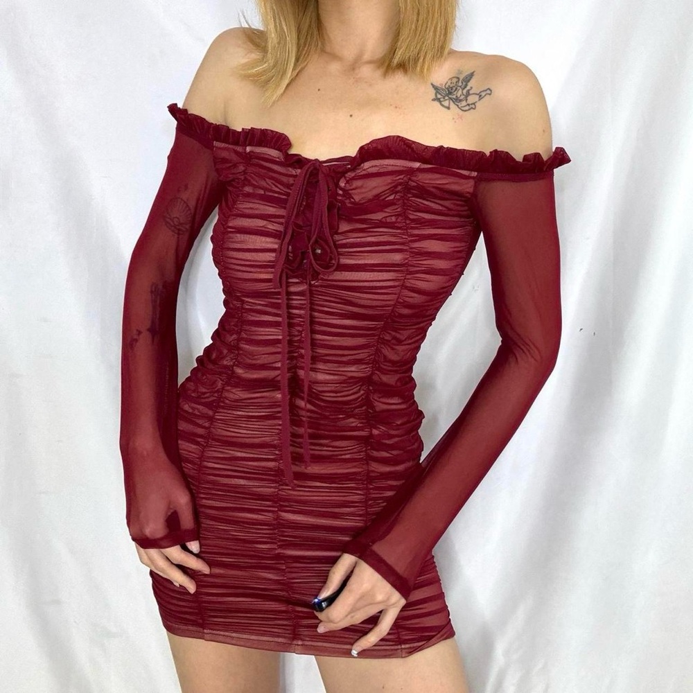 Fashion nova Maura mesh dress - burgundy